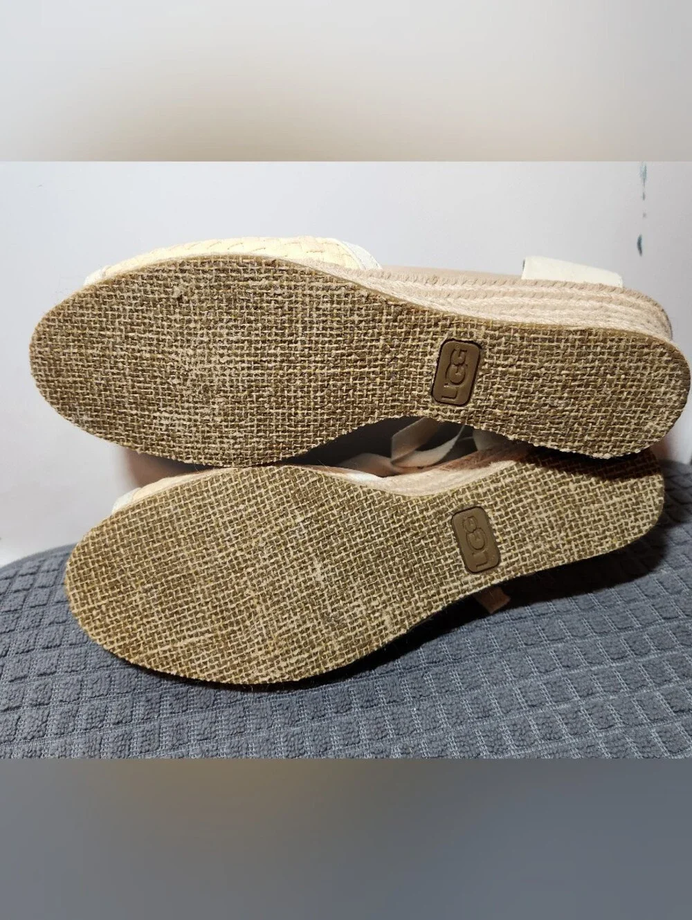 Ugg Delmar Womens Size 11 Espadrille Wedge Ankle Strap Wrap Sandals Beige